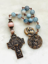 Load image into Gallery viewer, First Communion Children’s Rosary: Aquamarine &amp; Bronze Single Decade Tenner - Guardian Angel
