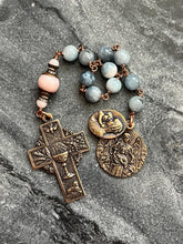 Load image into Gallery viewer, First Communion Children’s Rosary: Aquamarine &amp; Bronze Single Decade Tenner - Guardian Angel
