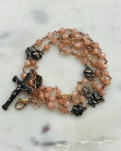 Load image into Gallery viewer, Peach Moonstone Rosary Necklace – Solid Bronze Functional Jewelry

