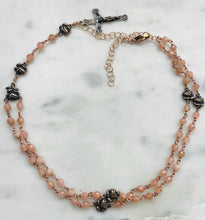 Load image into Gallery viewer, Peach Moonstone Rosary Necklace – Solid Bronze Functional Jewelry
