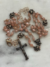 Load image into Gallery viewer, Peach Moonstone Rosary Necklace – Solid Bronze Functional Jewelry
