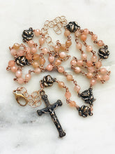 Load image into Gallery viewer, Peach Moonstone Rosary Necklace – Solid Bronze Functional Jewelry
