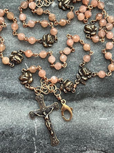 Load image into Gallery viewer, Wearable Rosary - Necklace - Rosebuds – Faceted Moonstone - Solid Bronze
