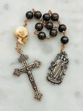 Load image into Gallery viewer, Memento Mori Rosary: Bronzite, Ox Bone Skull, Bronze Scapular
