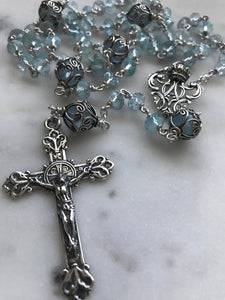 Blue Topaz Rosary - Argentium and Sterling Silver - Marion Auspice