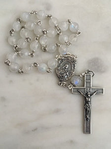 Saint Therese Chaplet - Rosary Chaplet - Moonstone Gemstones - Roses Crucifix - Sterling Silver