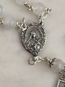 Saint Therese Chaplet - Rosary Chaplet - Moonstone Gemstones - Roses Crucifix - Sterling Silver