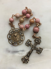 Load image into Gallery viewer, Pink Pocket Rosary - First Communion Tenner - Rhodonite Gemstones - Bronze - Single Decade Rosary CeCeAgnes

