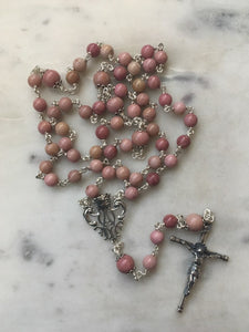 Rhodonite Gemstone Spanish Style Rosary - Sterling Silver Medals - Reproductions of Antique Spanish Medals CeCeAgnes