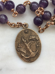 Stella Maris Pocket Rosary - Amethyst Gemstones - Bronze Crucifix and Medal - Single Decade Rosary