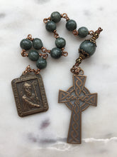 Load image into Gallery viewer, Saint Patrick Green Chrysoberyl One Decade Irish Pocket Rosary - Celtic Cross CeCeAgnes
