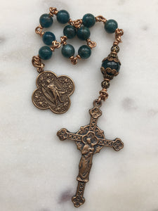 Apatite Pocket Rosary - Saint Raphael - Bronze - Single Decade Rosary