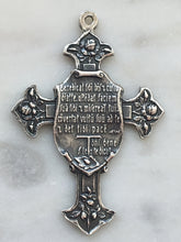 Load image into Gallery viewer, Sterling Silver Saint Francis Cross with Lilies - Antique Reproduction - Latin Prayer - Franciscan Crucifix
