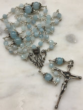 Load image into Gallery viewer, Aquamarine Rosary - Sterling Silver - Marion Auspice Center -Spanish Crucifix
