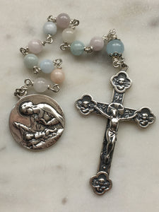 Angels, Madonna and Infant Tenner - Pastel Beryl Morganite Gemstone Rosary - Argentium and Sterling Silver