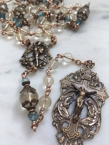 Saint Michael Chaplet - Wire wrapped - Lemon Quartz and Citrine Gemstones - Bronze - St. Michael and Angels Crucifix
