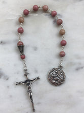 Load image into Gallery viewer, Baptism Tenner - Pink Rhodonite Gemstone Rosary - Argentium and Sterling Silver
