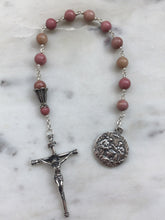 Load image into Gallery viewer, Baptism Tenner - Pink Rhodonite Gemstone Rosary - Argentium and Sterling Silver CeCeAgnes
