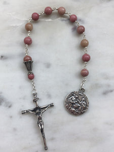 Baptism Tenner - Pink Rhodonite Gemstone Rosary - Argentium and Sterling Silver CeCeAgnes