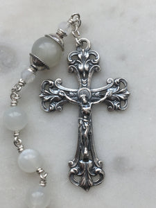 Saint Joseph Tenner - Moonstone Gemstone Rosary - Argentium and Sterling Silver - Single Decade Rosary