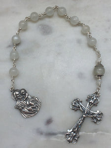 Saint Joseph Tenner - Moonstone Gemstone Rosary - Argentium and Sterling Silver - Single Decade Rosary