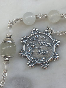 Our Lady of Fatima Tenner - Moonstone Gemstone Rosary - Argentium and Sterling Silver - Single Decade Rosary