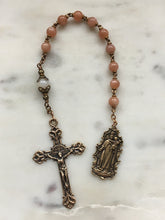 Load image into Gallery viewer, Sunstone Pocket Rosary - Cross - Our Lady of Mount Carmel Medal - Bronze Tenner - Single Decade Rosary
