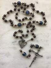 Load image into Gallery viewer, Garnet and Kyanite Gemstone Rosary - Sterling Silver - Reproductions of Antique Medals

