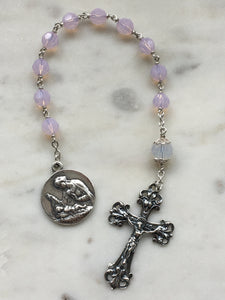 Madonna and Infant Pink Rosary - Pink Opal Crystals - Single Decade Tenner - Sterling Silver CeCeAgnes