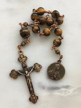 Load image into Gallery viewer, OL of Sorrows Single Decade Rosary - Tiger eye and Bronze - Tetramorph Crucifix - Tenner CeCeAgnes
