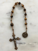 Load image into Gallery viewer, OL of Sorrows Single Decade Rosary - Tiger eye and Bronze - Tetramorph Crucifix - Tenner CeCeAgnes
