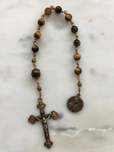 OL of Sorrows Single Decade Rosary - Tiger eye and Bronze - Tetramorph Crucifix - Tenner CeCeAgnes