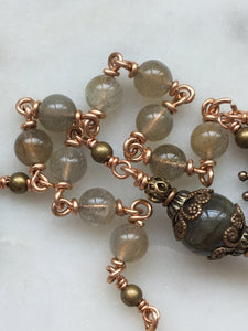 Pocket Servite Rosary - Labradorite - Bronze - Seven Sorrows Chaplet - Our Lady of Sorrows