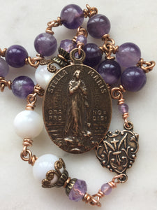 Stella Maris Chaplet - Bronze - Amethyst and Shell Mother of Pearl