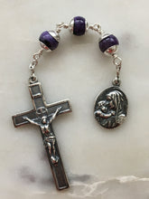 Load image into Gallery viewer, Three Hail Mary Chaplet - Madonna and Child - Purple Charoite - Sterling Silver CeCeAgnes

