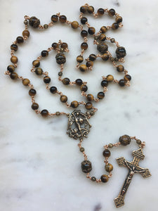 Saint Michael Rosary - Yellow Tiger Eye Gemstones and Bronze CeCeAgnes