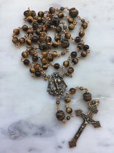 Load image into Gallery viewer, Saint Michael Rosary - Yellow Tiger Eye Gemstones and Bronze CeCeAgnes

