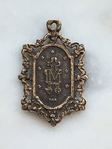 Miraculous Medal with Fleur De Lis - Bronze or Sterling Silver - Antique Reproduction 430