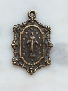 Miraculous Medal with Fleur De Lis - Bronze or Sterling Silver - Antique Reproduction 430
