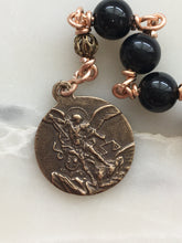 Load image into Gallery viewer, Memento Mori Pocket Rosary - Black Onyx and Ox Bone Skull - Bronze - Tenner - Saint Michael - Single Decade Rosary CeCeAgnes
