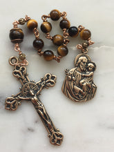 Load image into Gallery viewer, Saint Joseph Single Decade Rosary - Tiger eye and Bronze - Lilies Crucifix - Tenner
