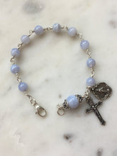 Load image into Gallery viewer, Blue Lace Agate Rosary Bracelet - All Sterling - Wire-wrapped
