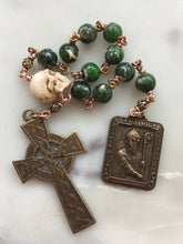 Load image into Gallery viewer, Memento Mori Irish Rosary - Chrome Diopside and Ox Bone Skull  - Bronze - Wire-wrapped Tenner - Saint Patrick - Celtic Cross CeCeAgnes

