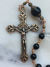 Load image into Gallery viewer, Saint Joseph Single Decade Rosary - Onyx and Bronze - Lilies Crucifix - Tenner
