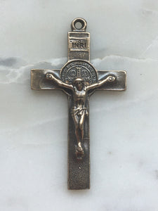 Saint Benedict Crucifix Pendant - Sterling Silver or Bronze - Antique French Reproduction 1425