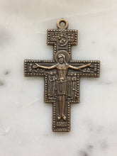 Load image into Gallery viewer, Large San Damiano Crucifix Pendant - St. Francis - Sterling Silver or Bronze - Prayer on the Back - 991 – 2″
