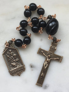 St. Christopher Pocket Rosary - Black Horn Beads - Tenner - Bronze - Single Decade Rosary CeCeAgnes