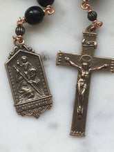 Load image into Gallery viewer, St. Christopher Pocket Rosary - Black Horn Beads - Tenner - Bronze - Single Decade Rosary

