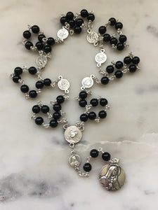 Seven Sorrows Rosary Chaplet - Servite - Onyx - Antique French Medals
