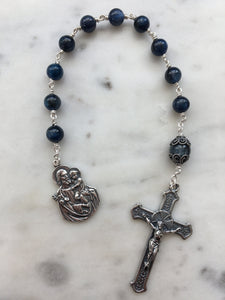 Saint Joseph Tenner - Blue Kyanite Gemstone Rosary - Argentium and Sterling Silver - Single Decade Rosary